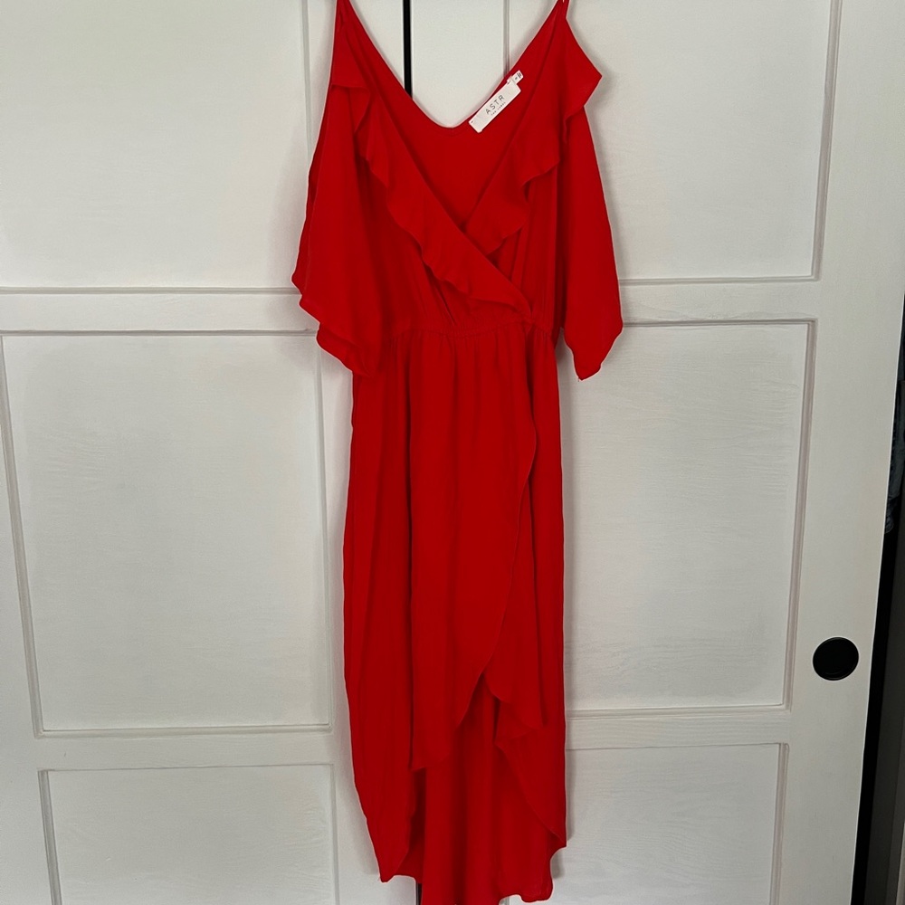 ASTR Red Ruffle Cold Shoulder Dress - Picture 3 of 3